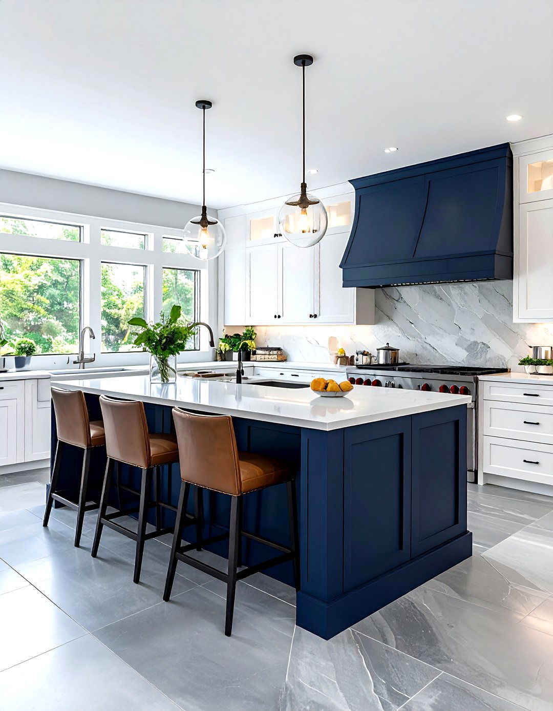 Navy blue kitchen island - 30 navy kitchen ideas