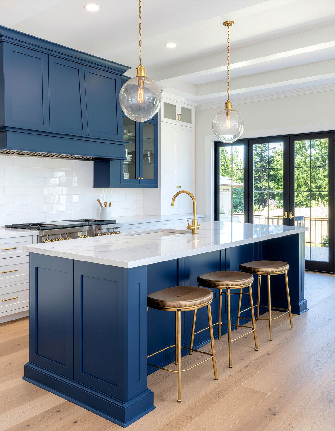 Navy blue kitchen island - 30 kitchen board and batten ideas
