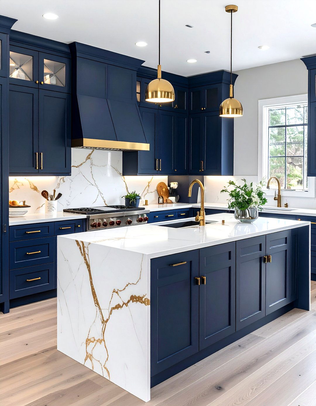 Navy blue kitchen with quartz countertops - 30 navy kitchen ideas