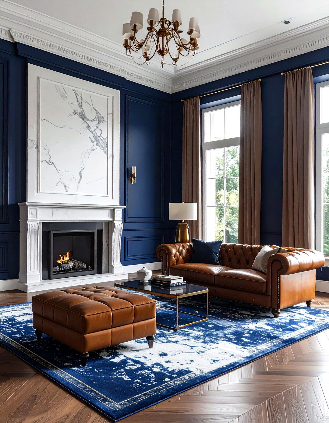 Navy blue living room - 30 bold paint color ideas