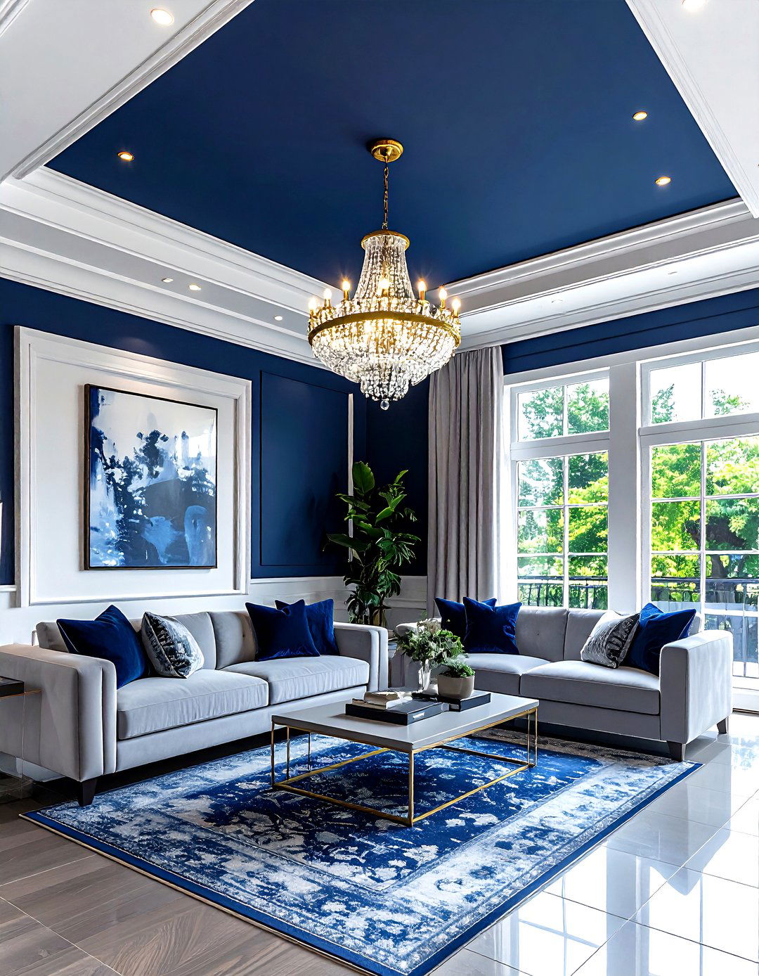 Navy blue living room ceiling - 30 living room painted ceiling ideas