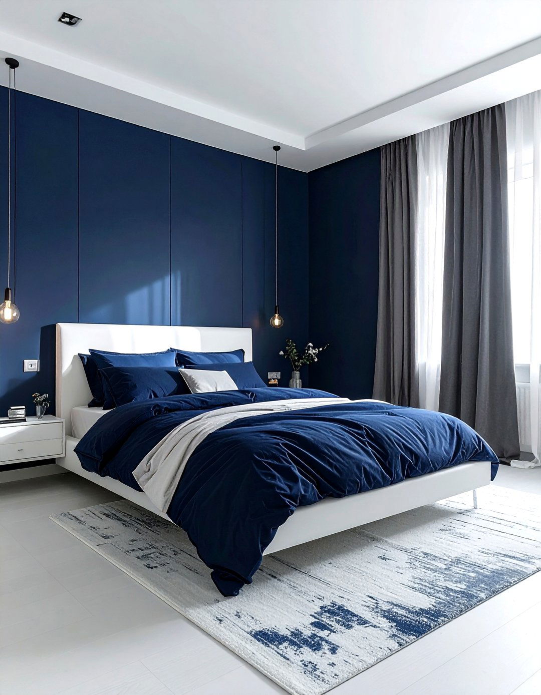 Navy blue minimalist bedroom - 30 dark navy bedroom ideas