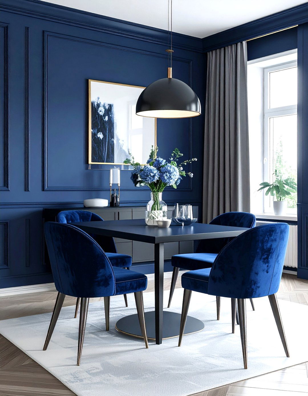 Navy blue monochromatic dining room - 30 navy dining room design ideas