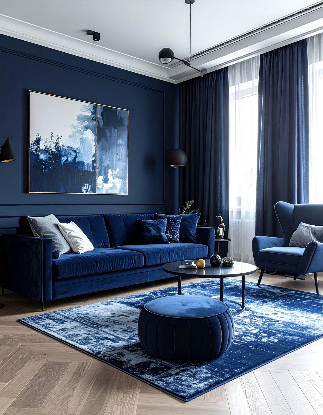 Navy blue monochrome living room - 30 contemporary navy living room ideas