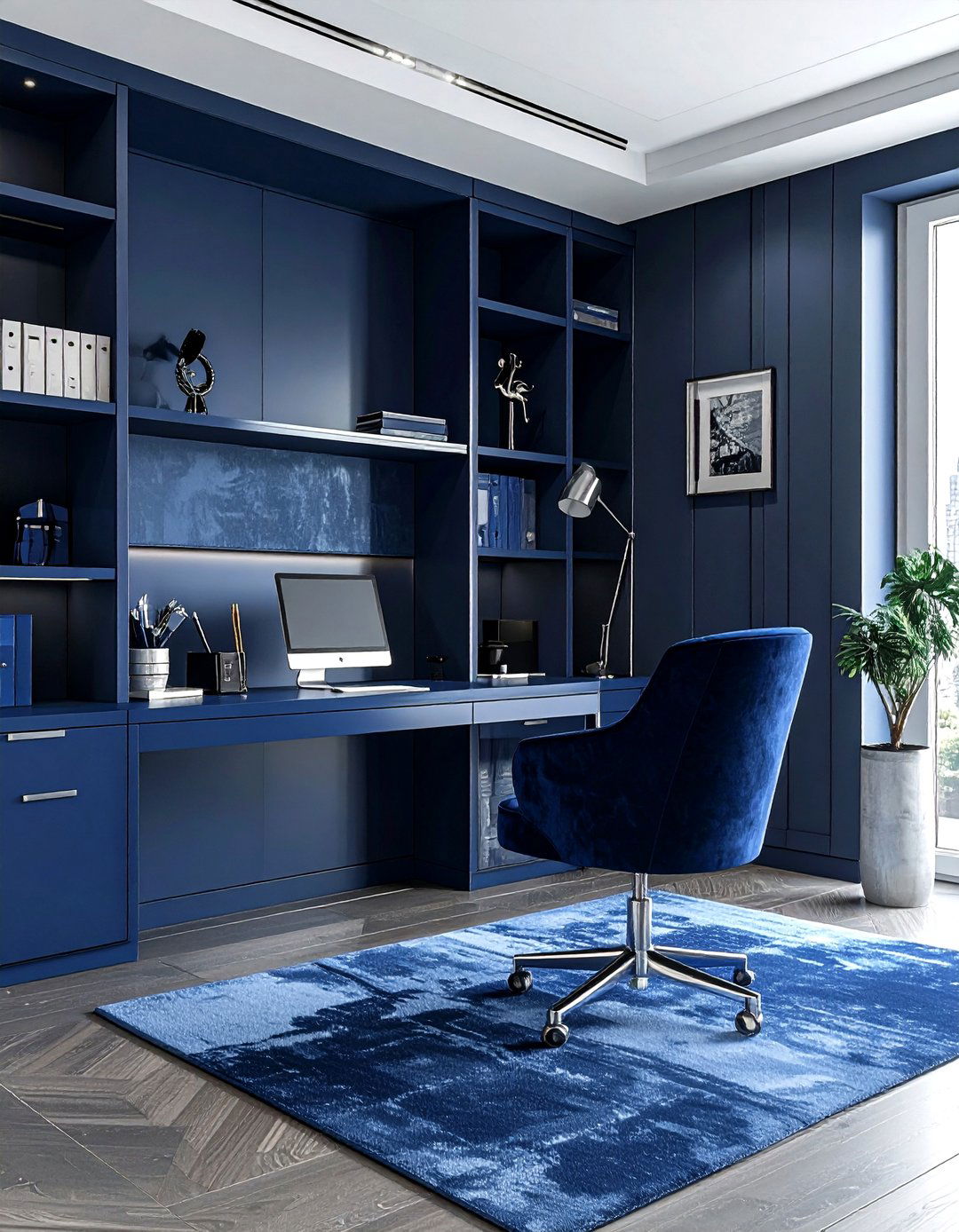 Navy blue office - 30 monochromatic decor ideas