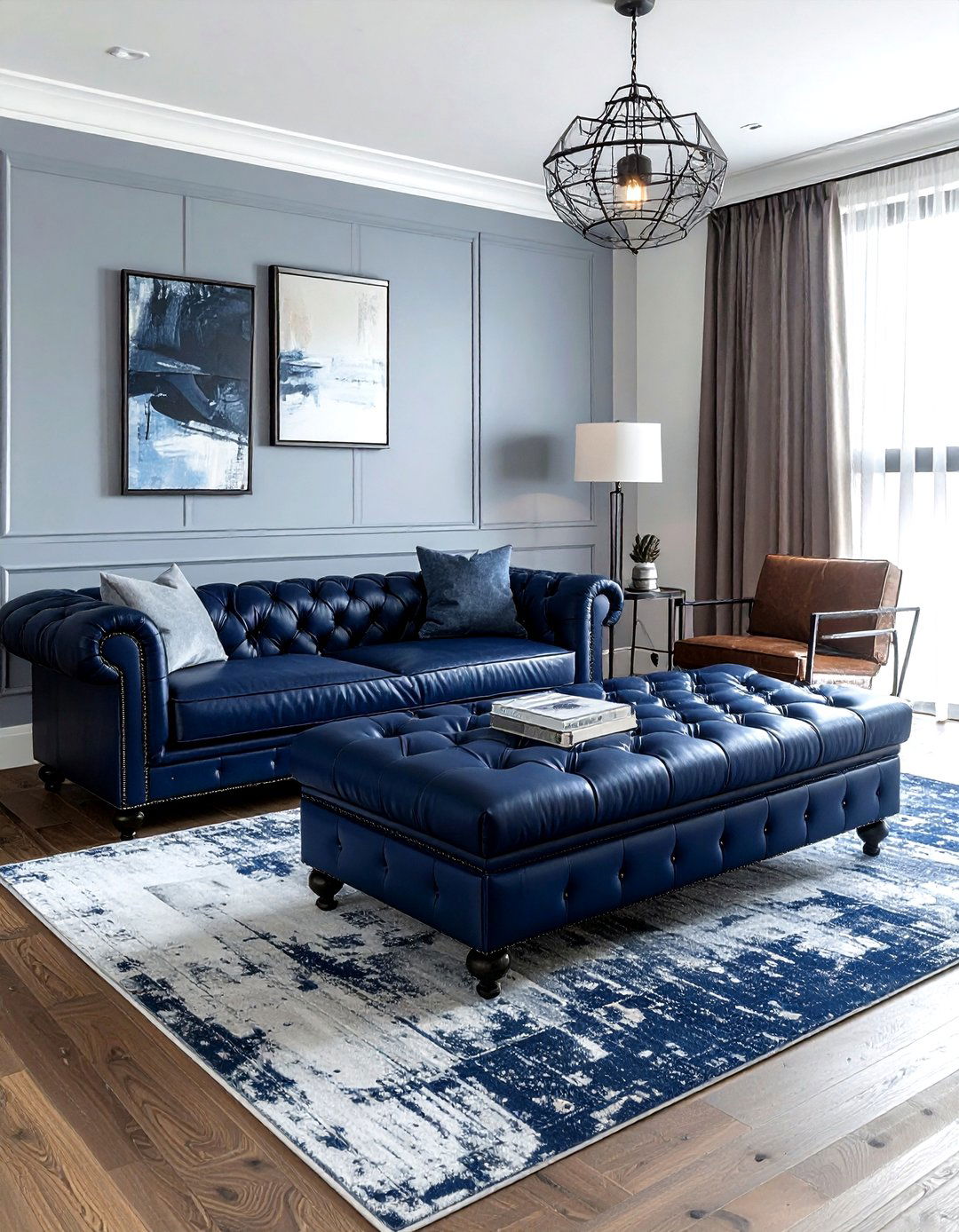 Navy blue ottoman living room - 30 industrial blue living room ideas