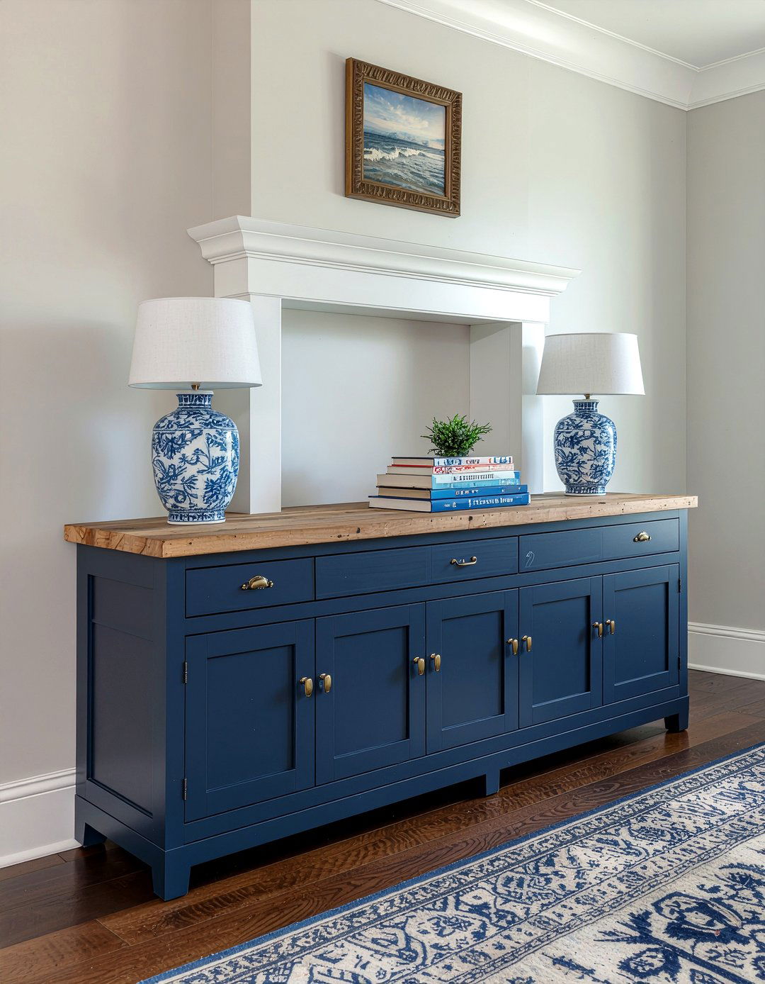 Navy blue painted media cabinet - 30 living room tv console ideas