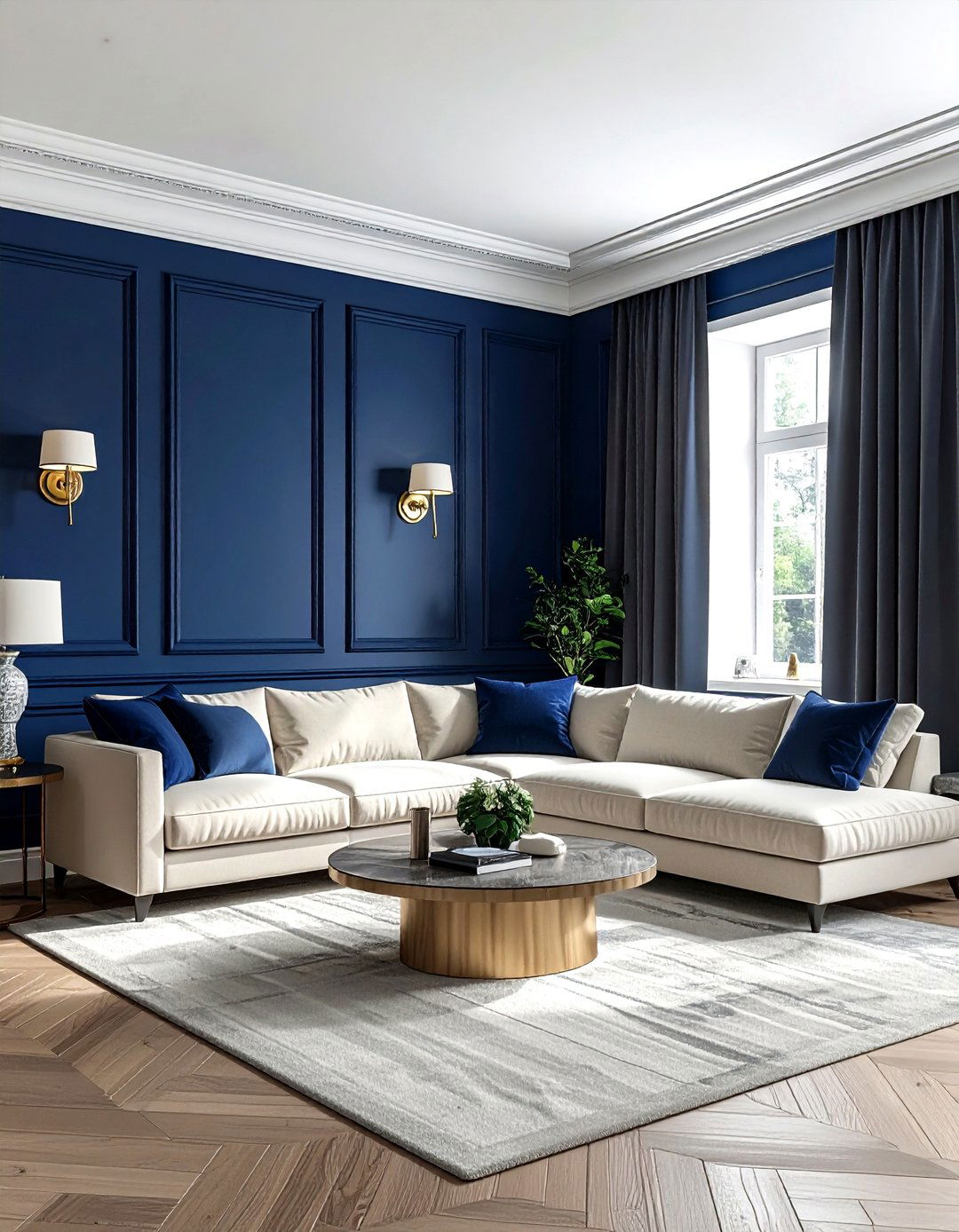 Navy blue paneling living room - 30 navy living room ideas