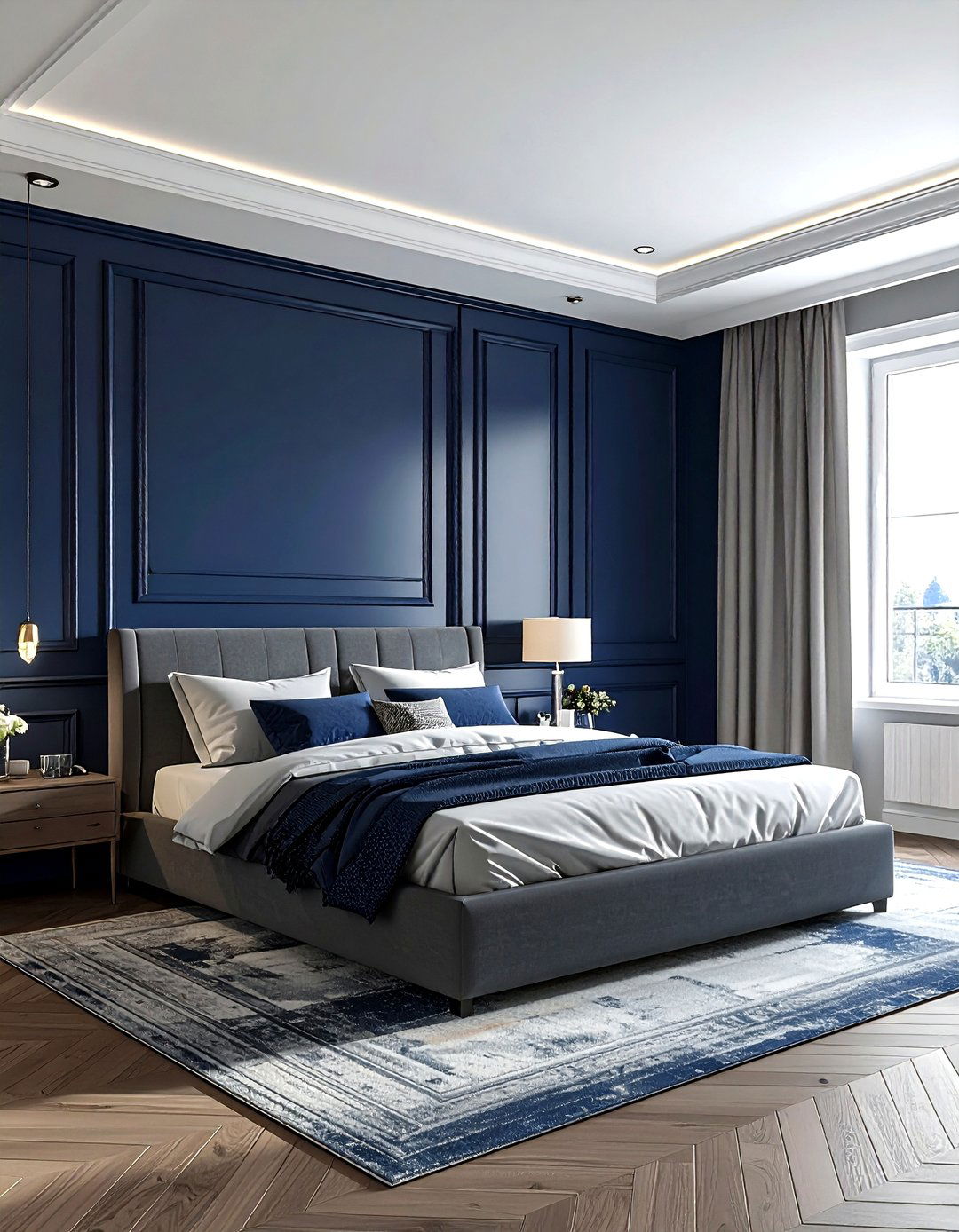 Navy blue paneling - 30 contemporary navy bedroom ideas