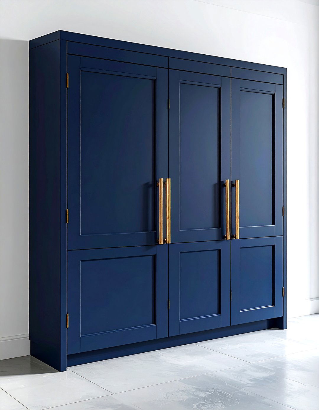 Navy blue pantry doors with gold handles - 30 navy and gold kitchen ideas