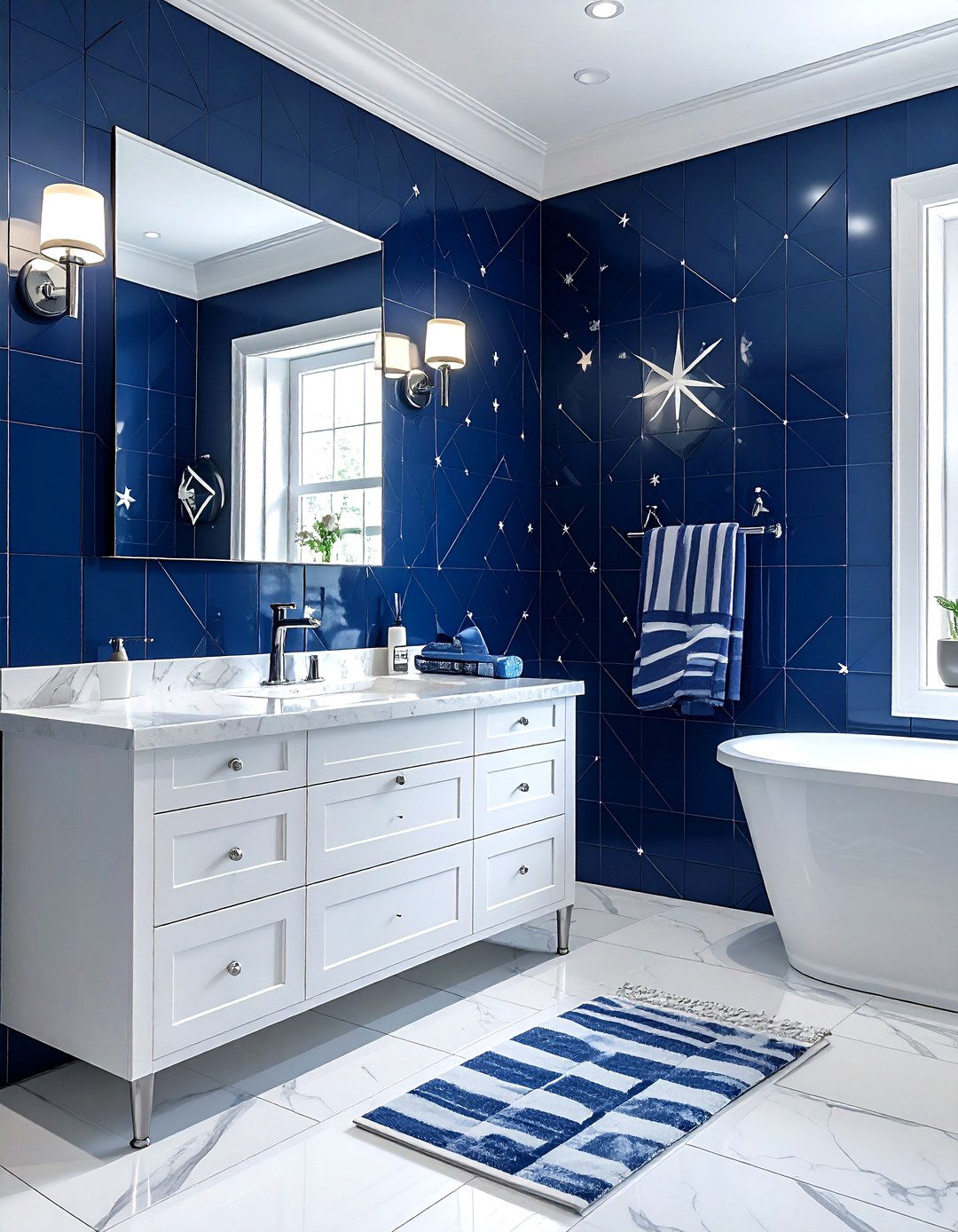 Navy blue patterned tile bathroom - 30 patterned tile bathroom ideas