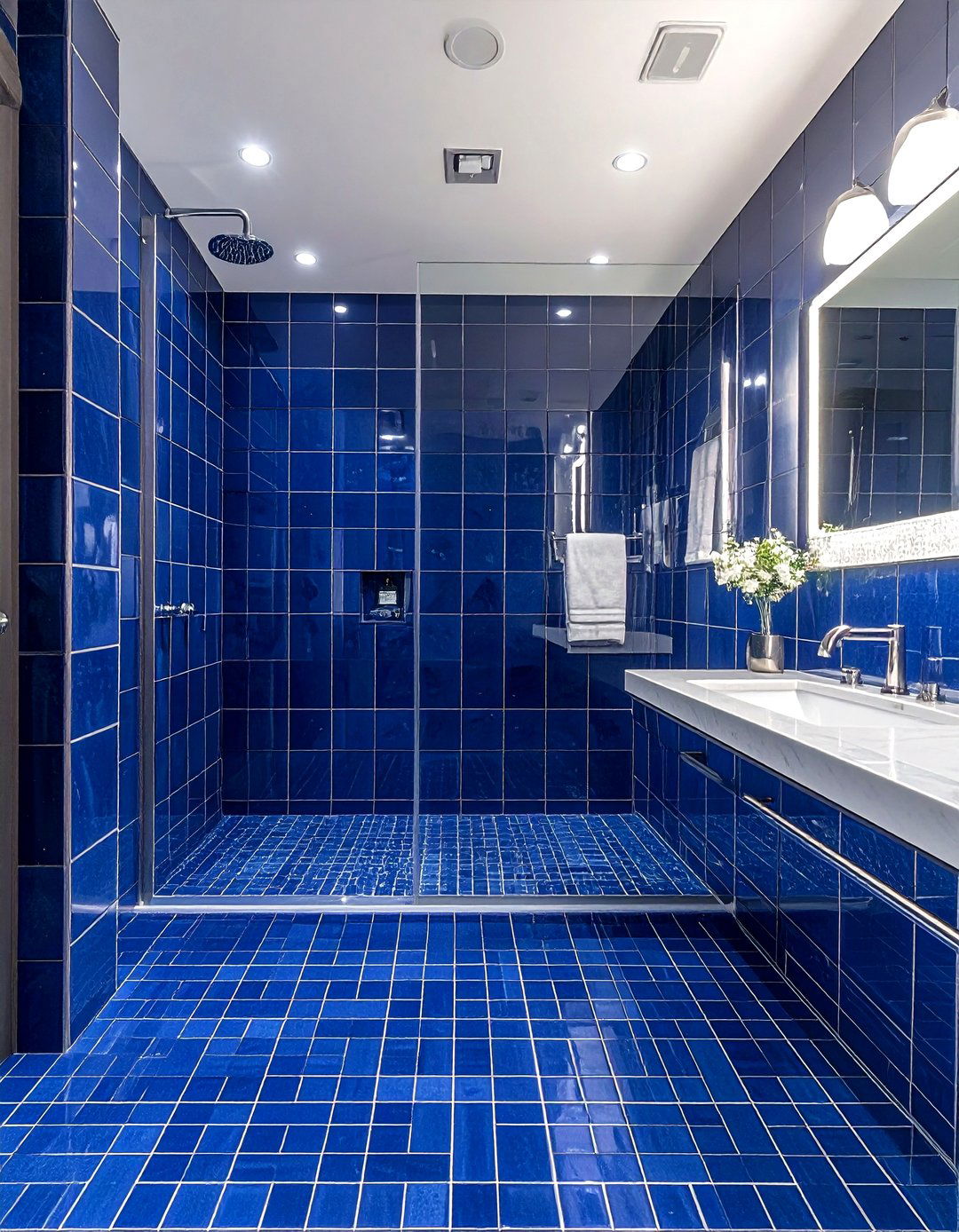 Navy blue penny tile - 30 penny tile bathroom ideas