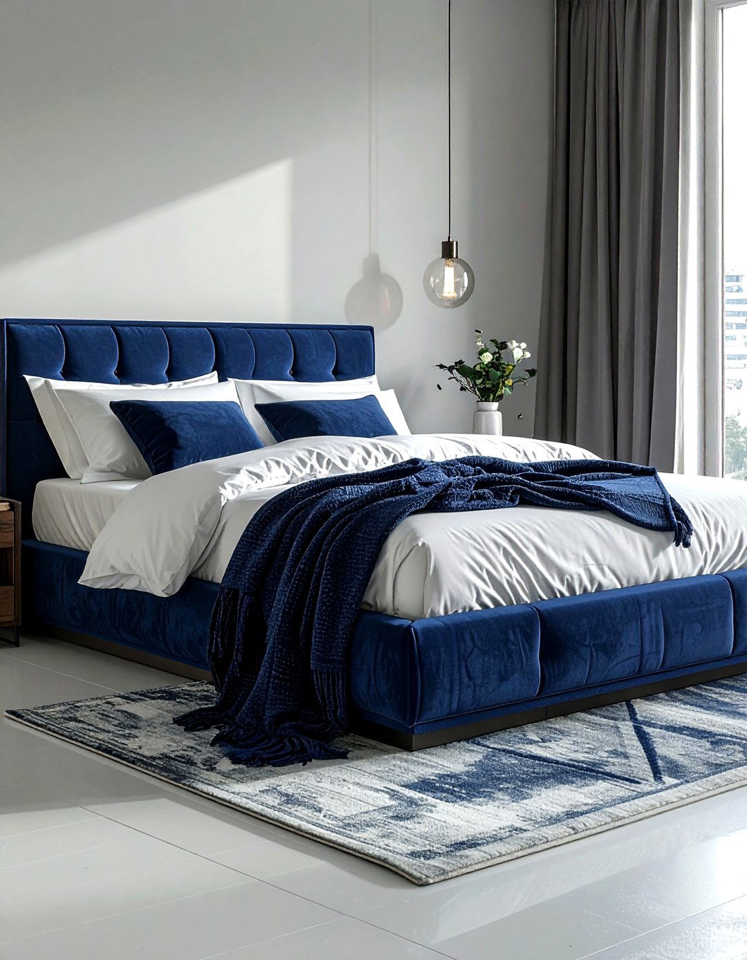Navy blue platform bed - 30 minimalist navy bedroom ideas