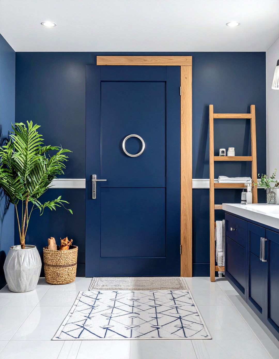Navy blue pocket door - 30 bathroom pocket door ideas