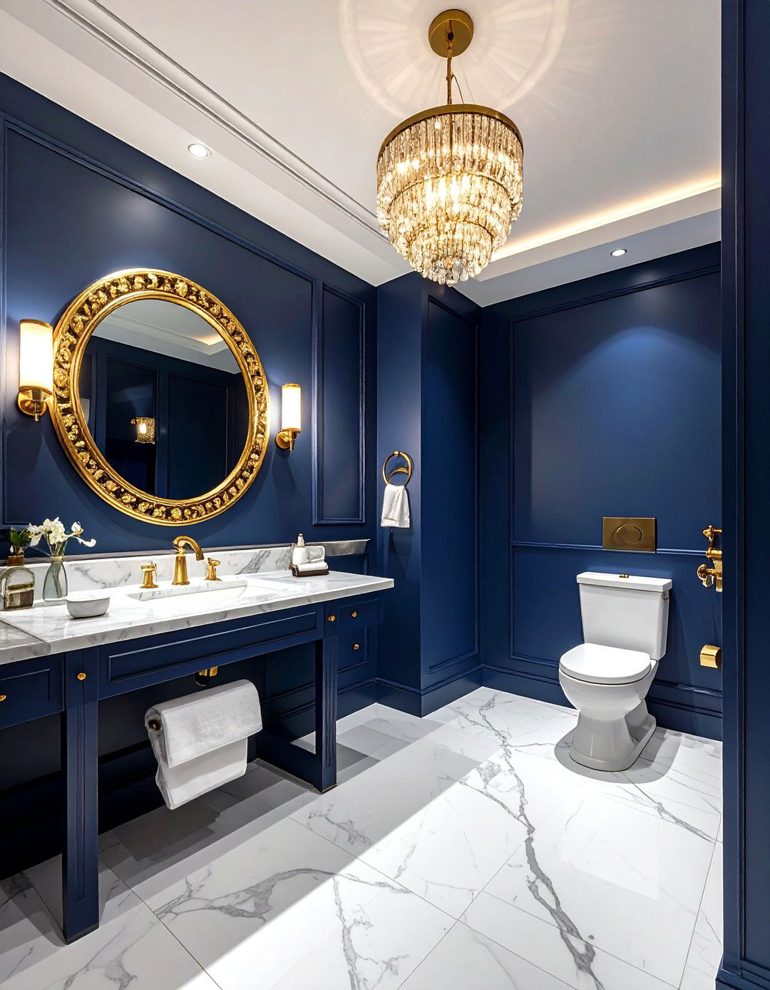 Navy blue powder room - 30 navy decor ideas