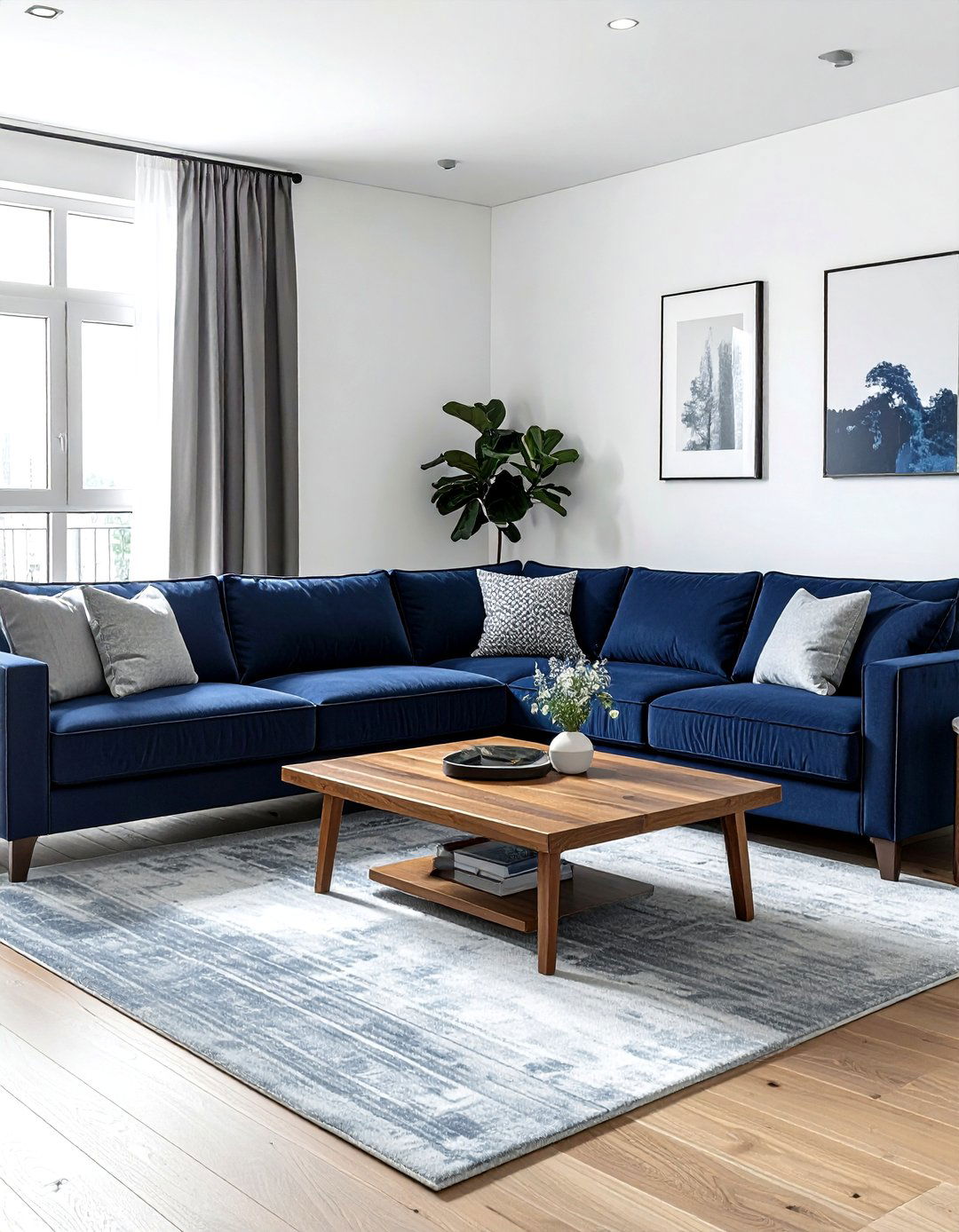 Navy blue sectional sofa - 30 navy living room ideas