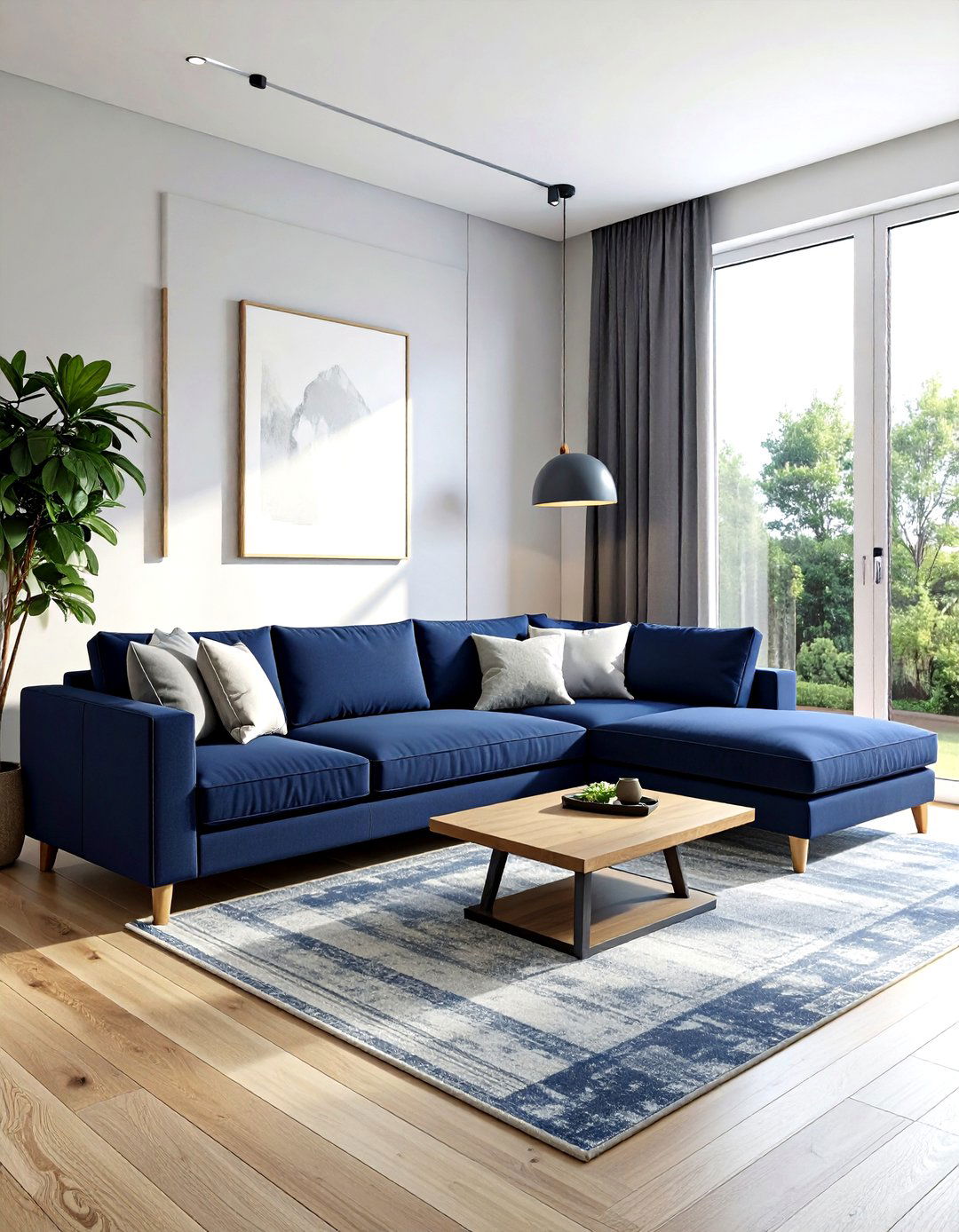 Navy blue sectional sofa - 30 scandinavian navy living room ideas