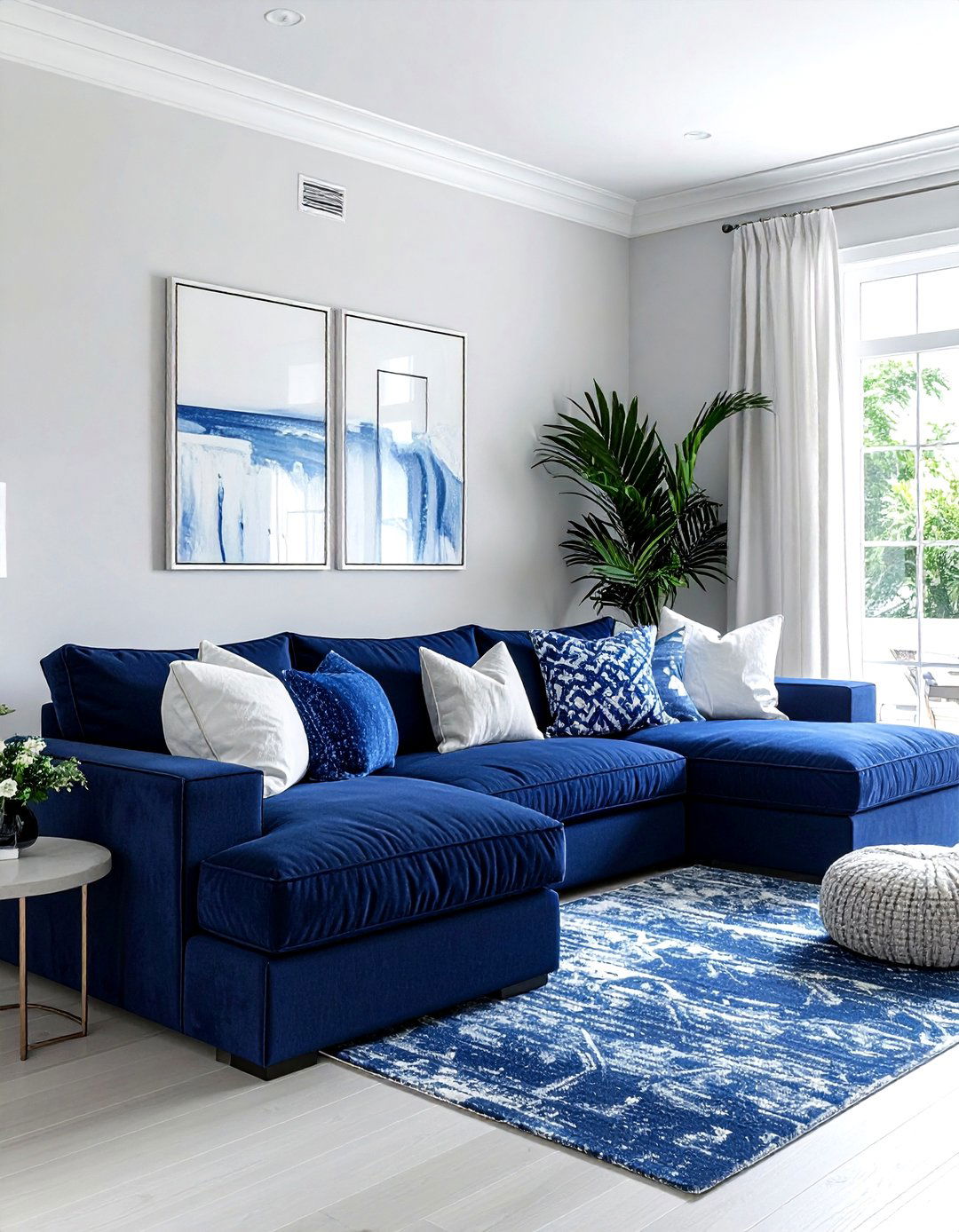 Navy blue sectional sofa - 30 coastal navy living room ideas