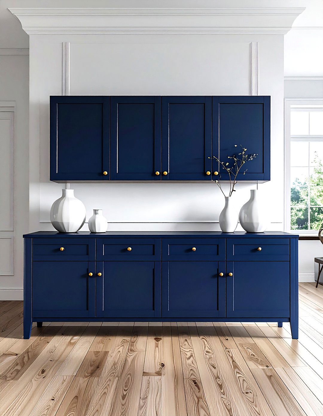Navy blue sideboard - 30 navy dining room decor ideas