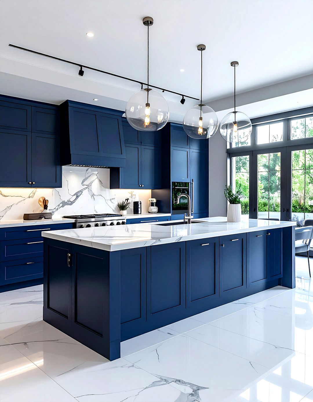 Navy blue slab cabinets - 30 flat panel kitchen cabinet ideas