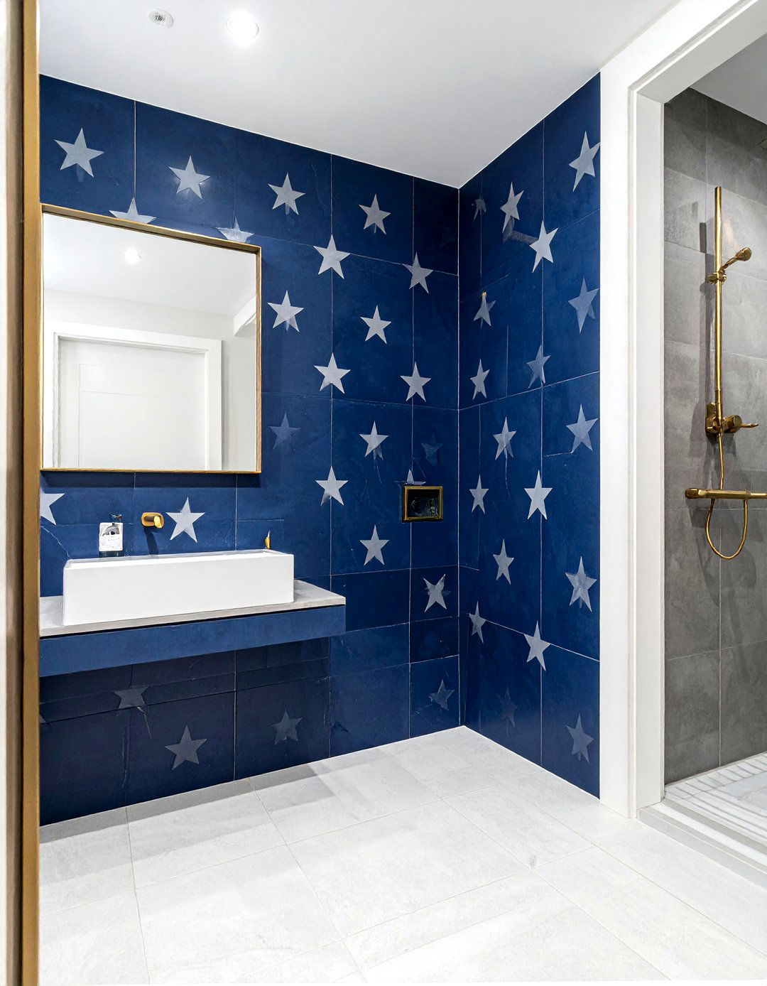 Navy blue star cement tile shower - 30 cement tile bathroom ideas