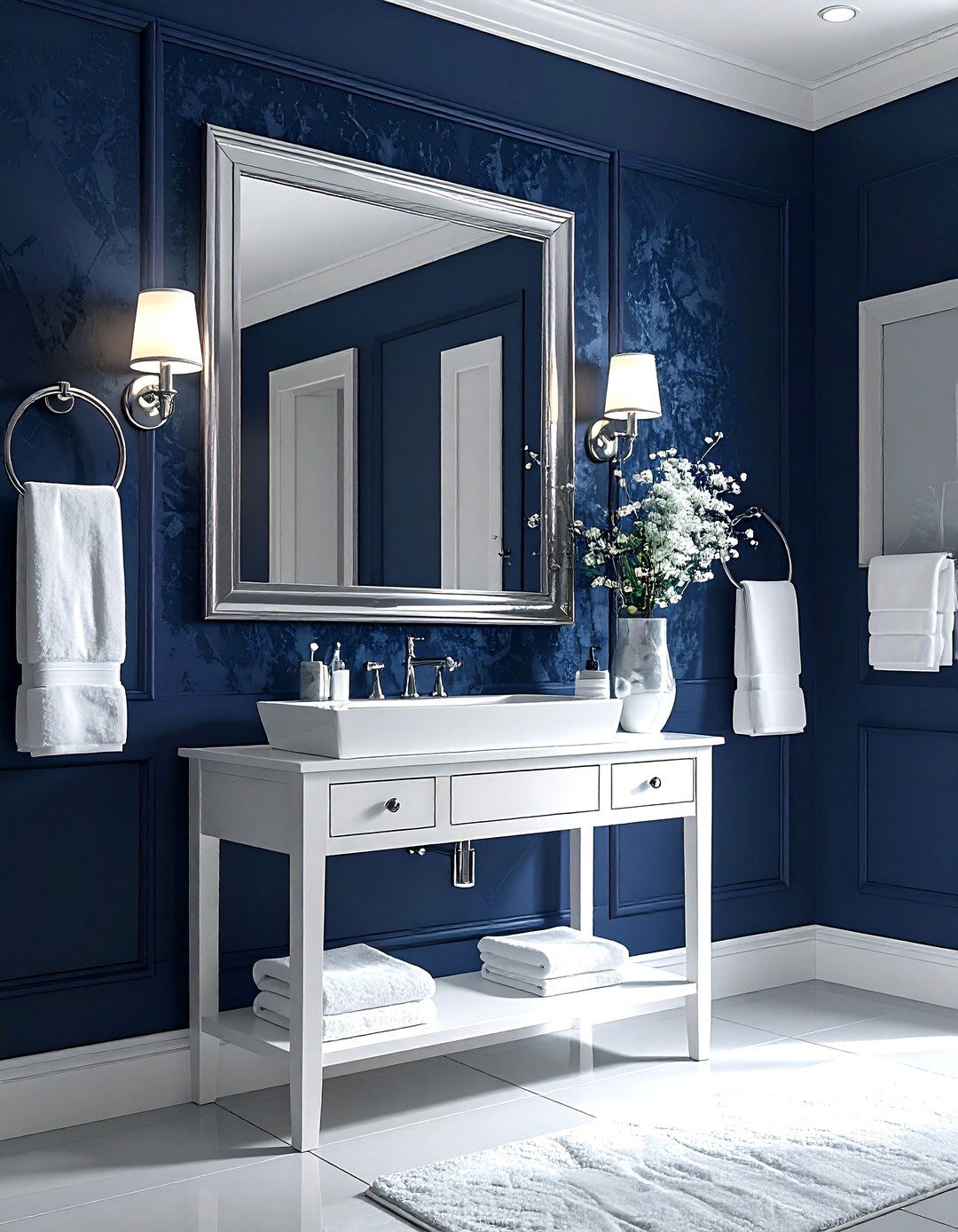 Navy blue textured wallpaper - 30 powder room wallpaper ideas