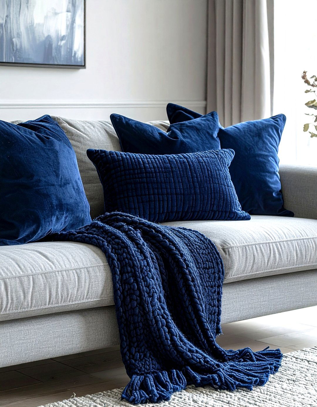 Navy blue throw pillows - 30 scandinavian navy living room ideas