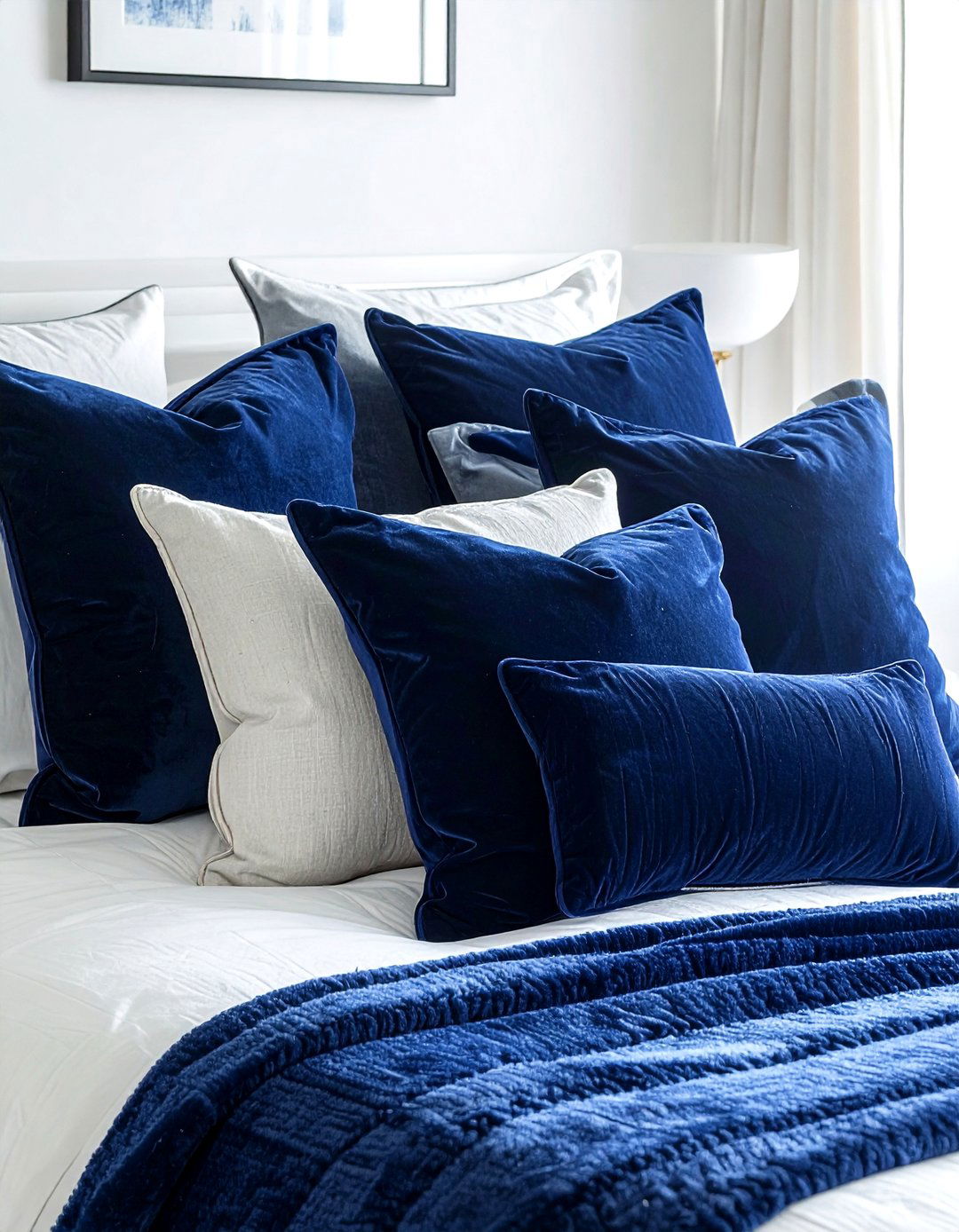 Navy blue throw pillows - 30 contemporary navy bedroom ideas