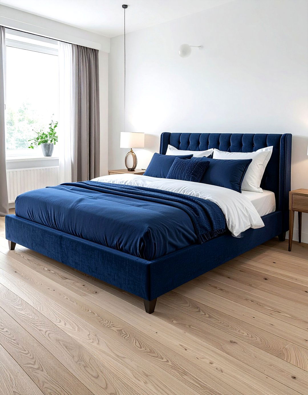 Navy blue upholstered bed frame - 30 contemporary navy bedroom ideas