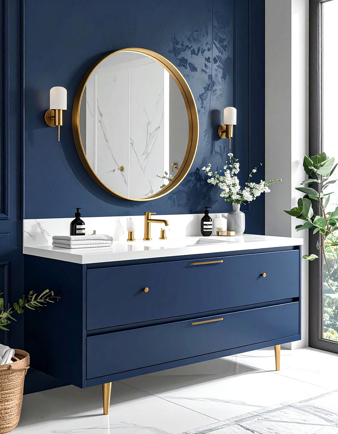 Navy blue vanity - 30 navy bathroom design ideas