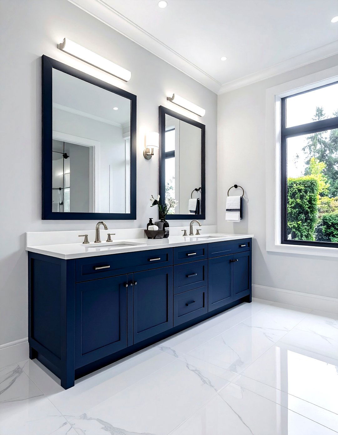 Navy blue vanity double sink bathroom - 30 navy and white bathroom ideas