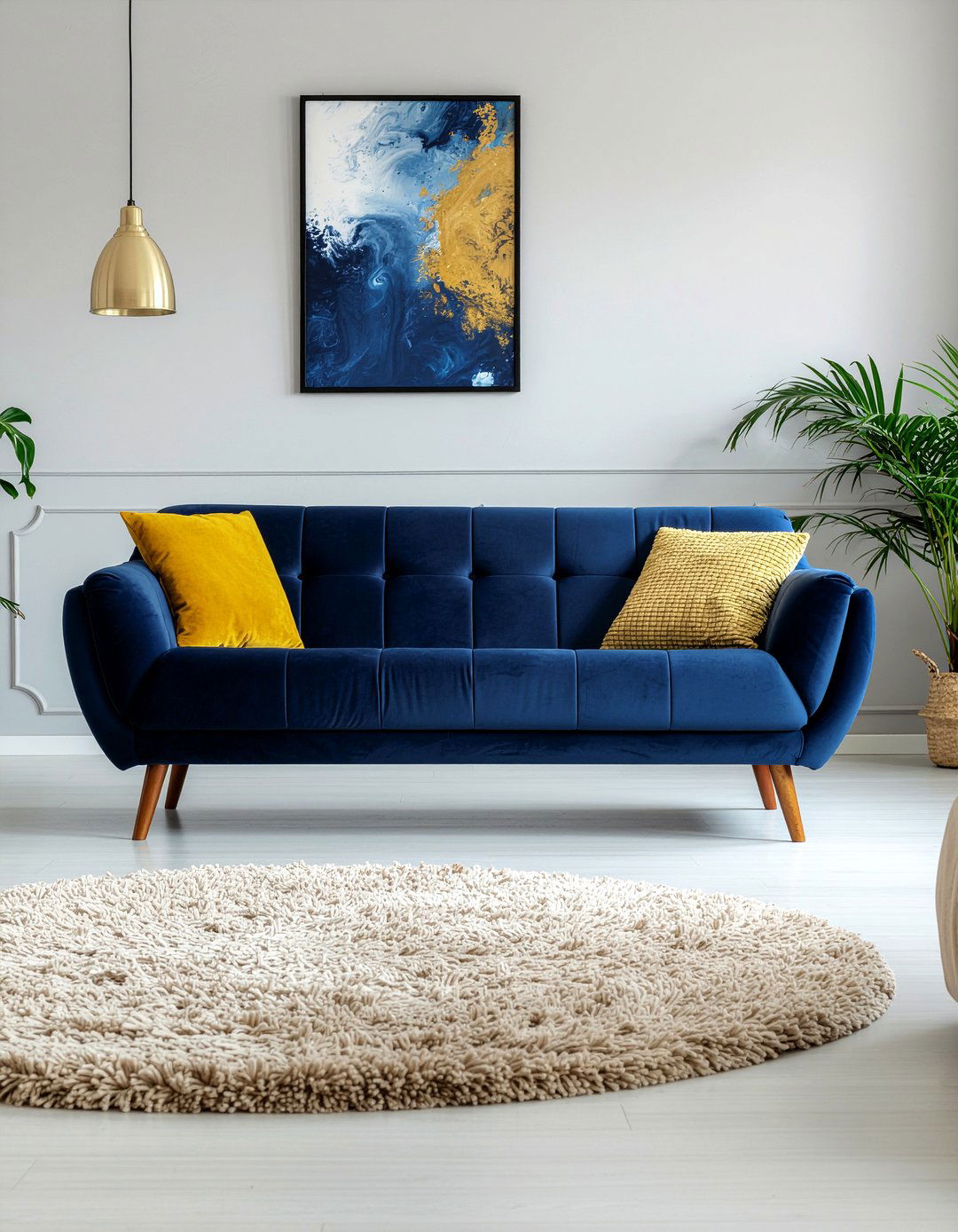 Navy blue velvet couch - 30 velvet living room ideas