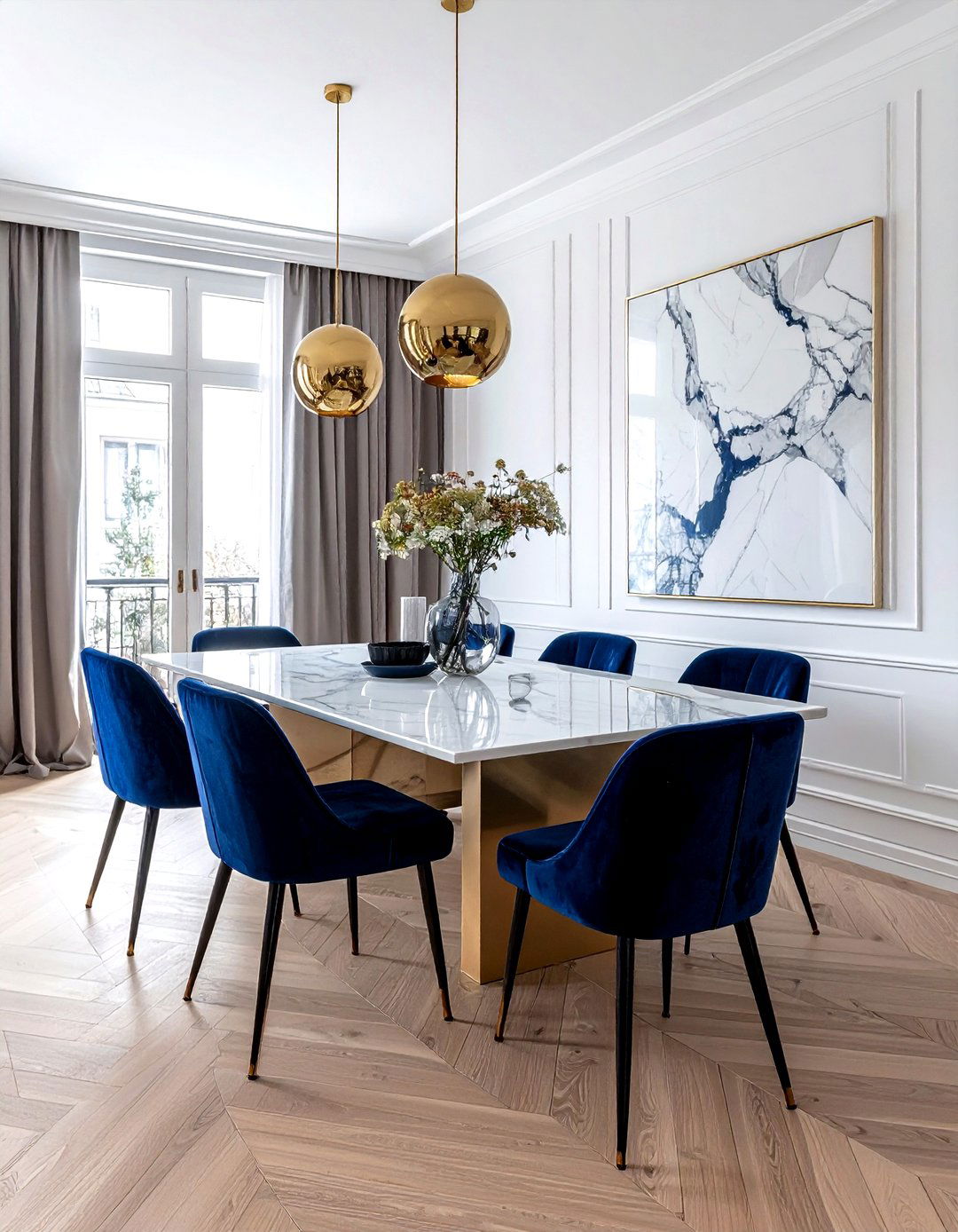 Navy blue velvet dining chair - 30 velvet dining room ideas