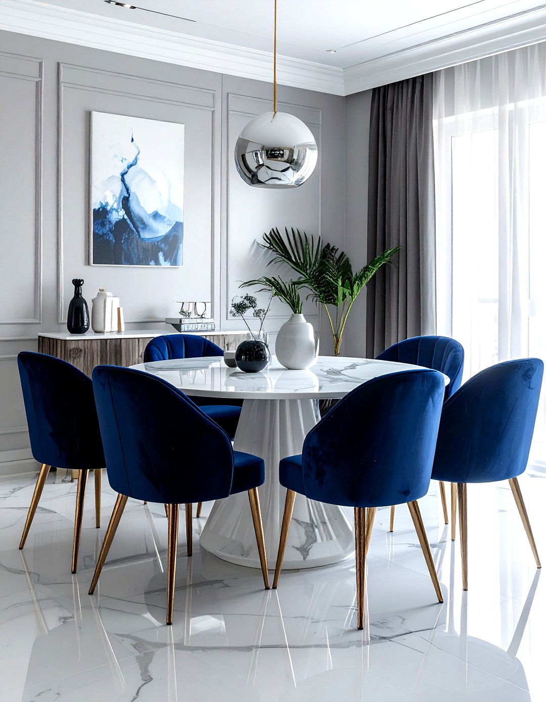 Navy blue velvet dining chairs - 30 navy dining room design ideas