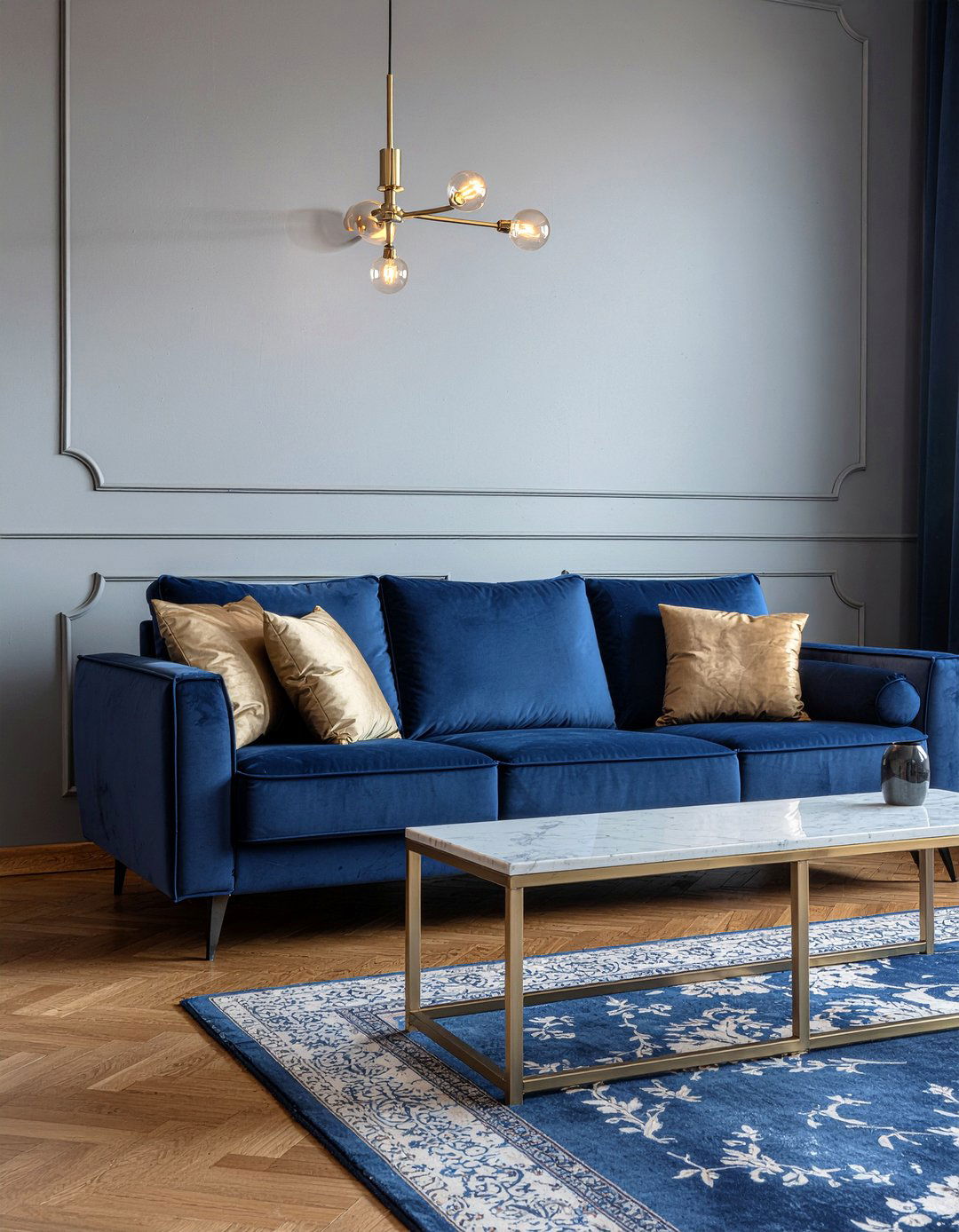 Navy blue velvet sectional - 30 fabric sofa living room ideas