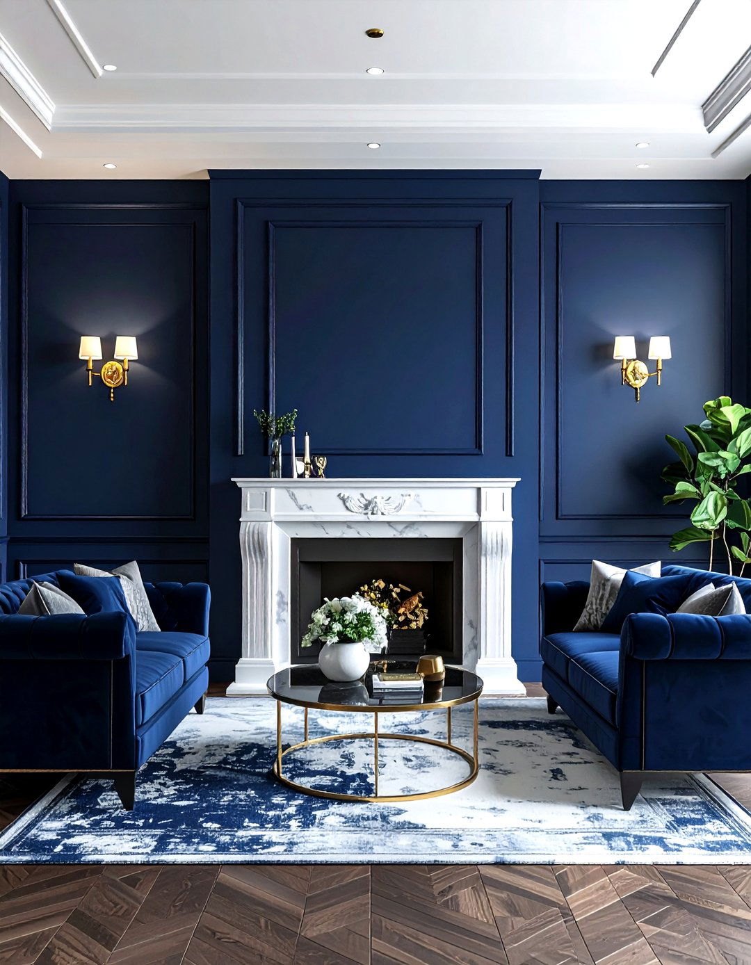 Navy blue wainscoting - 30 living room wainscoting ideas