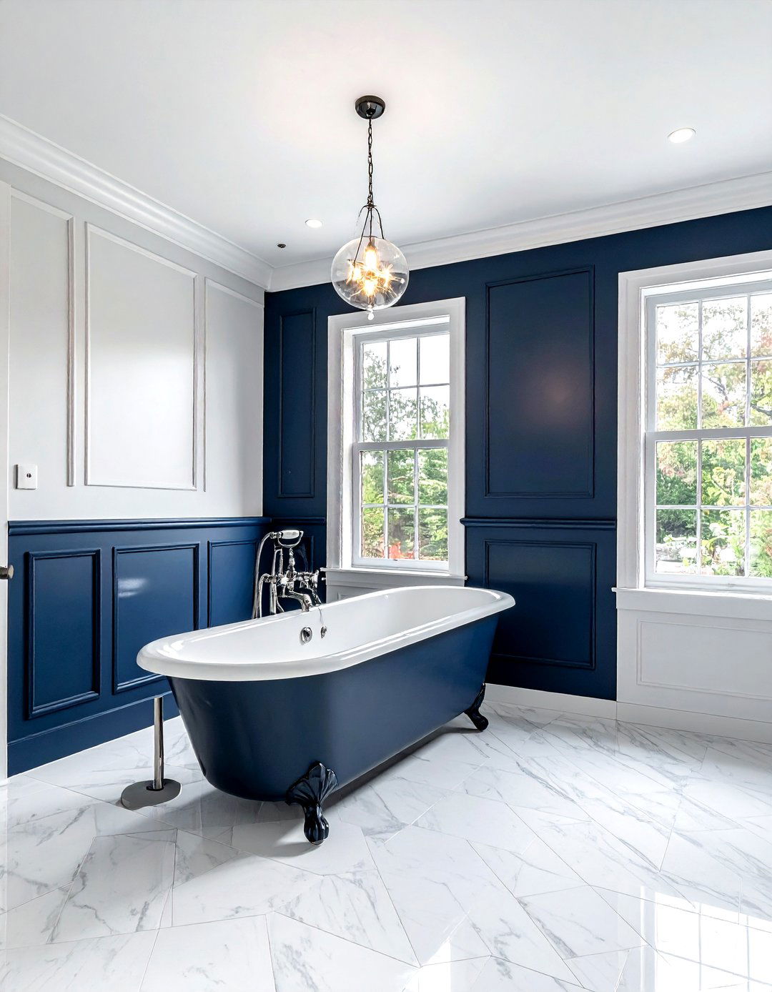 Navy blue wainscoting bathroom - 30 navy and white bathroom ideas