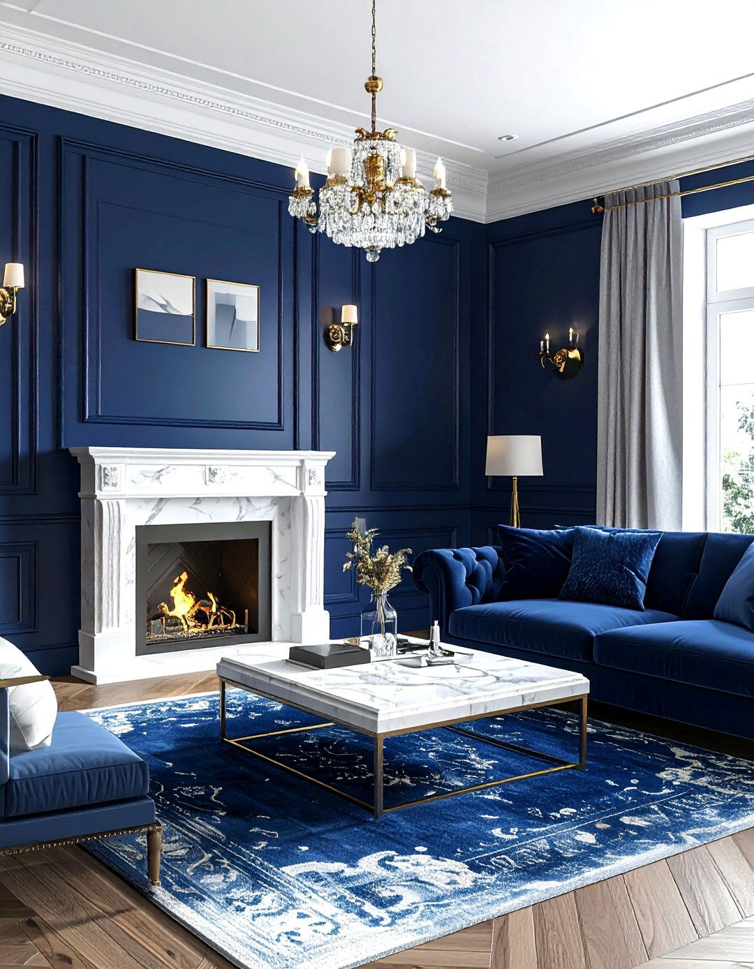 Navy blue wall paneling - 30 living room paneled walls ideas