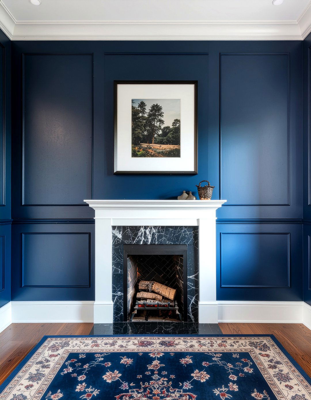 Navy blue wall paneling - 30 living room navy walls