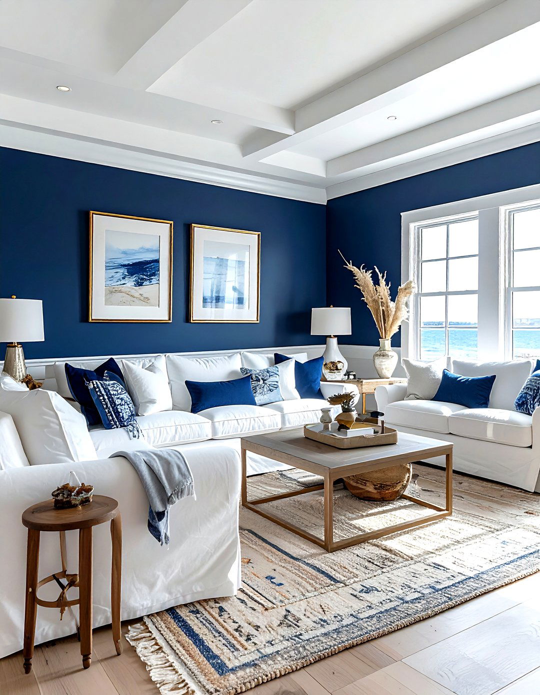 Navy blue wall with white chair rail - 30 living room chair rail ideas