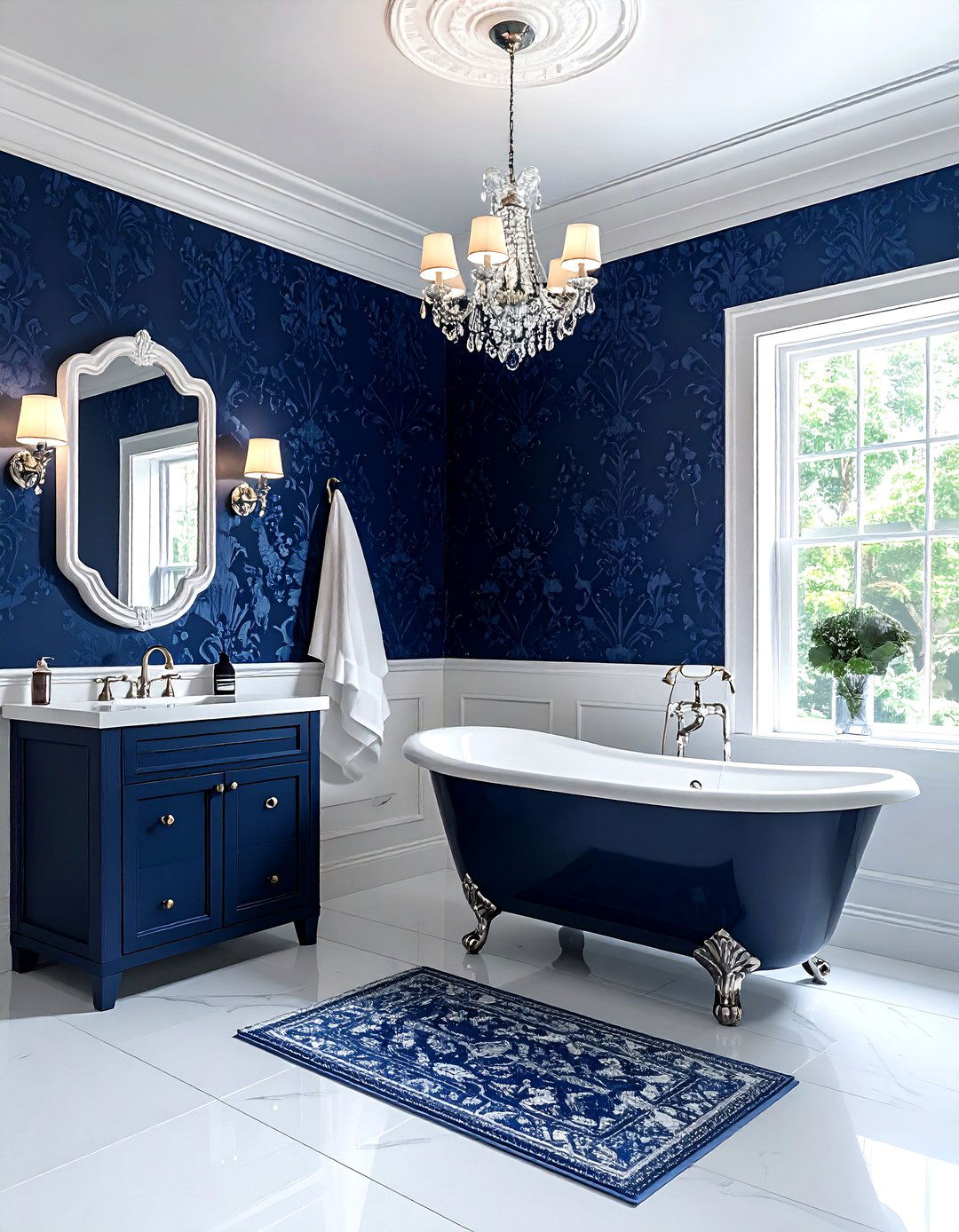 Navy blue wallpaper bathroom - 30 navy and white bathroom ideas
