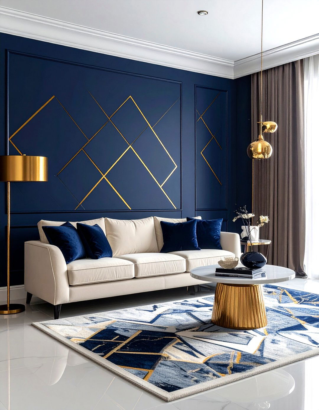 Navy blue wallpaper living room - 30 navy living room ideas