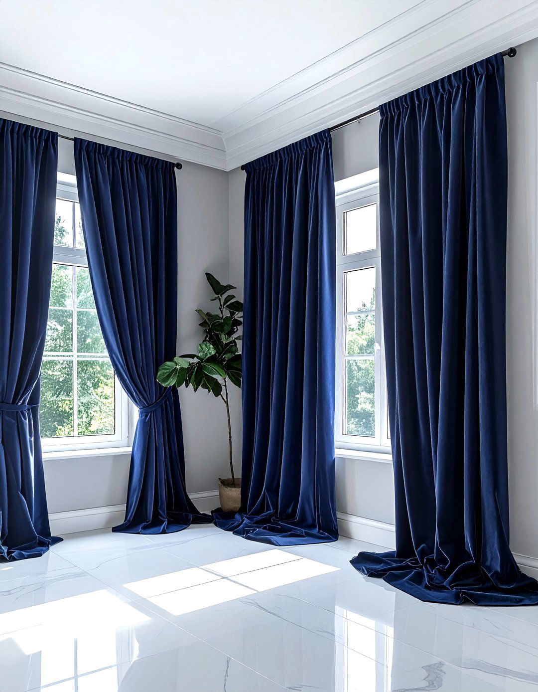Navy blue window treatments - 30 modern navy bedroom ideas