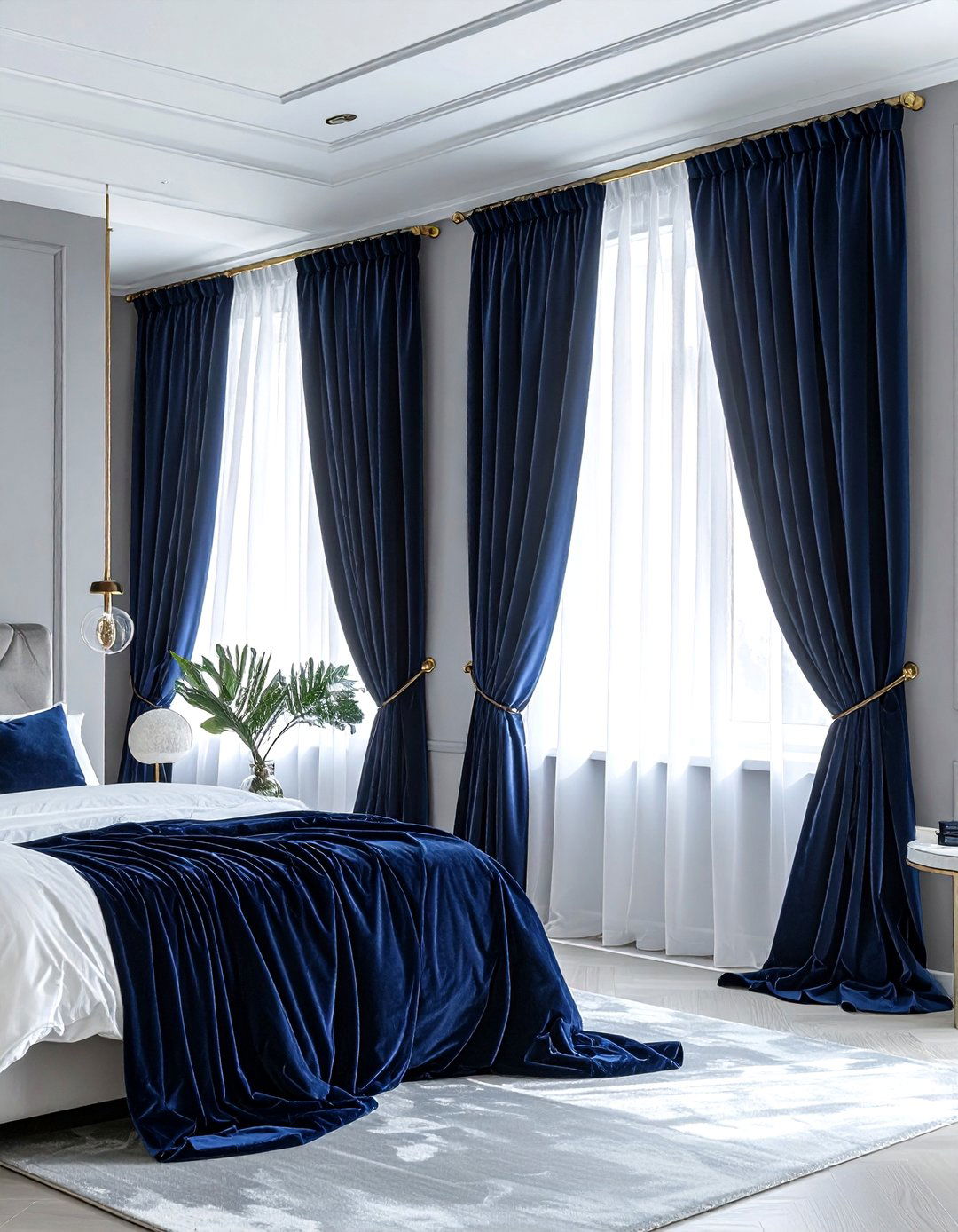 Navy blue window treatments - 30 contemporary navy bedroom ideas