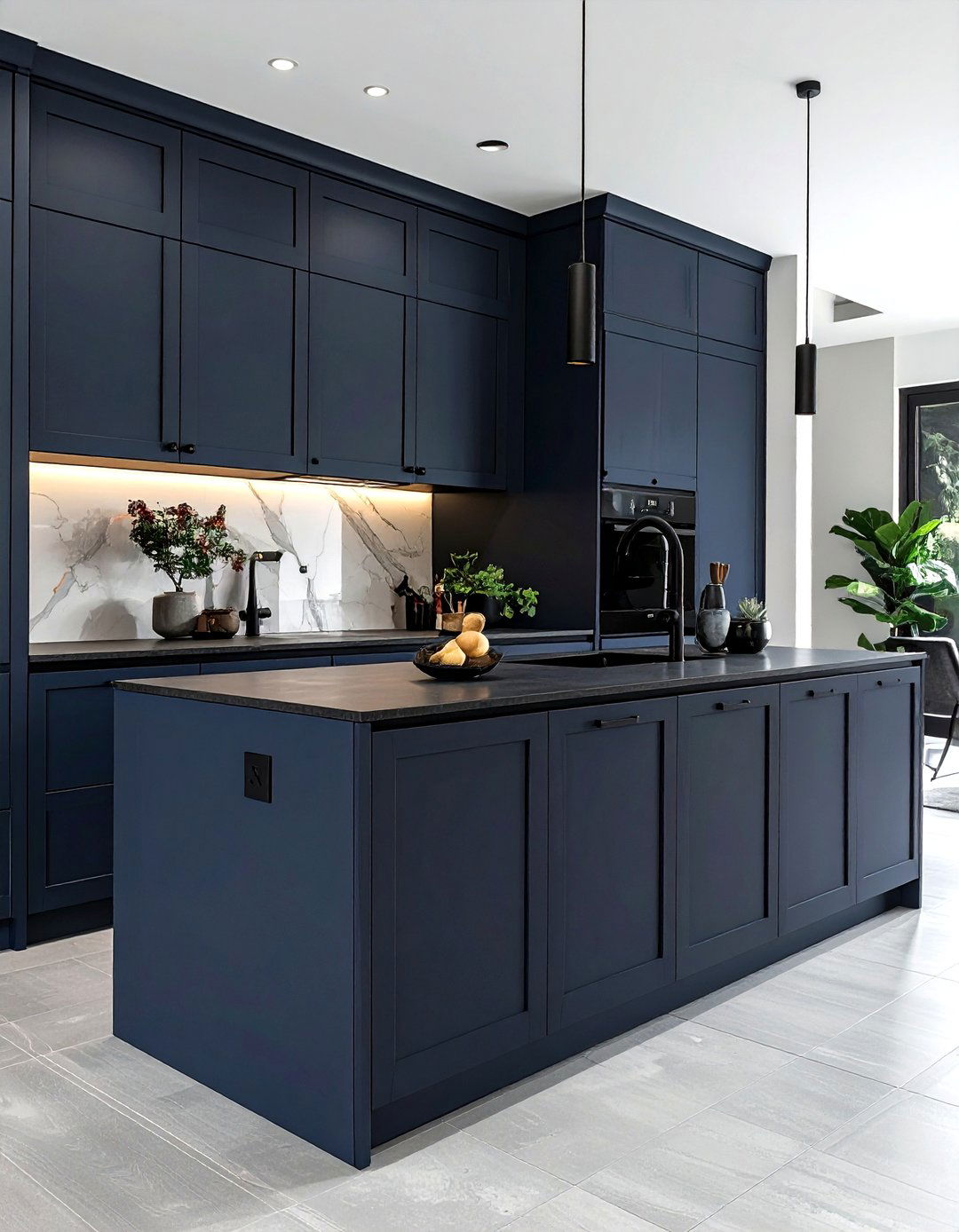 Navy cabinets black hardware - 30 navy kitchen cabinet ideas