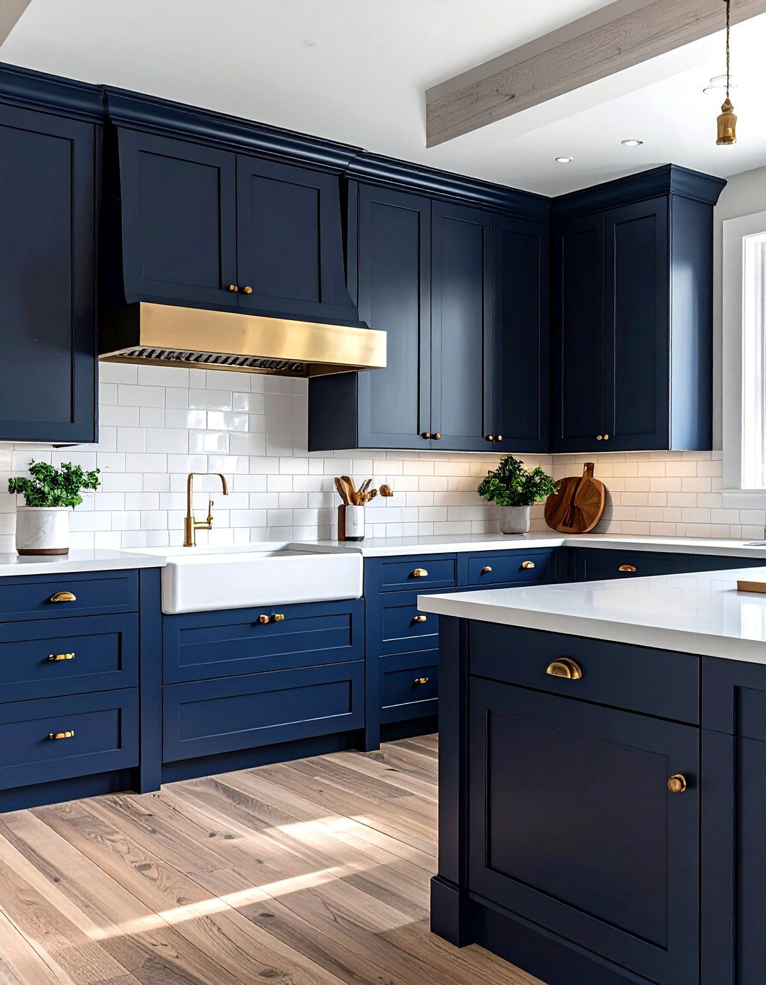 Navy cabinets brass hardware - 30 navy kitchen cabinet ideas