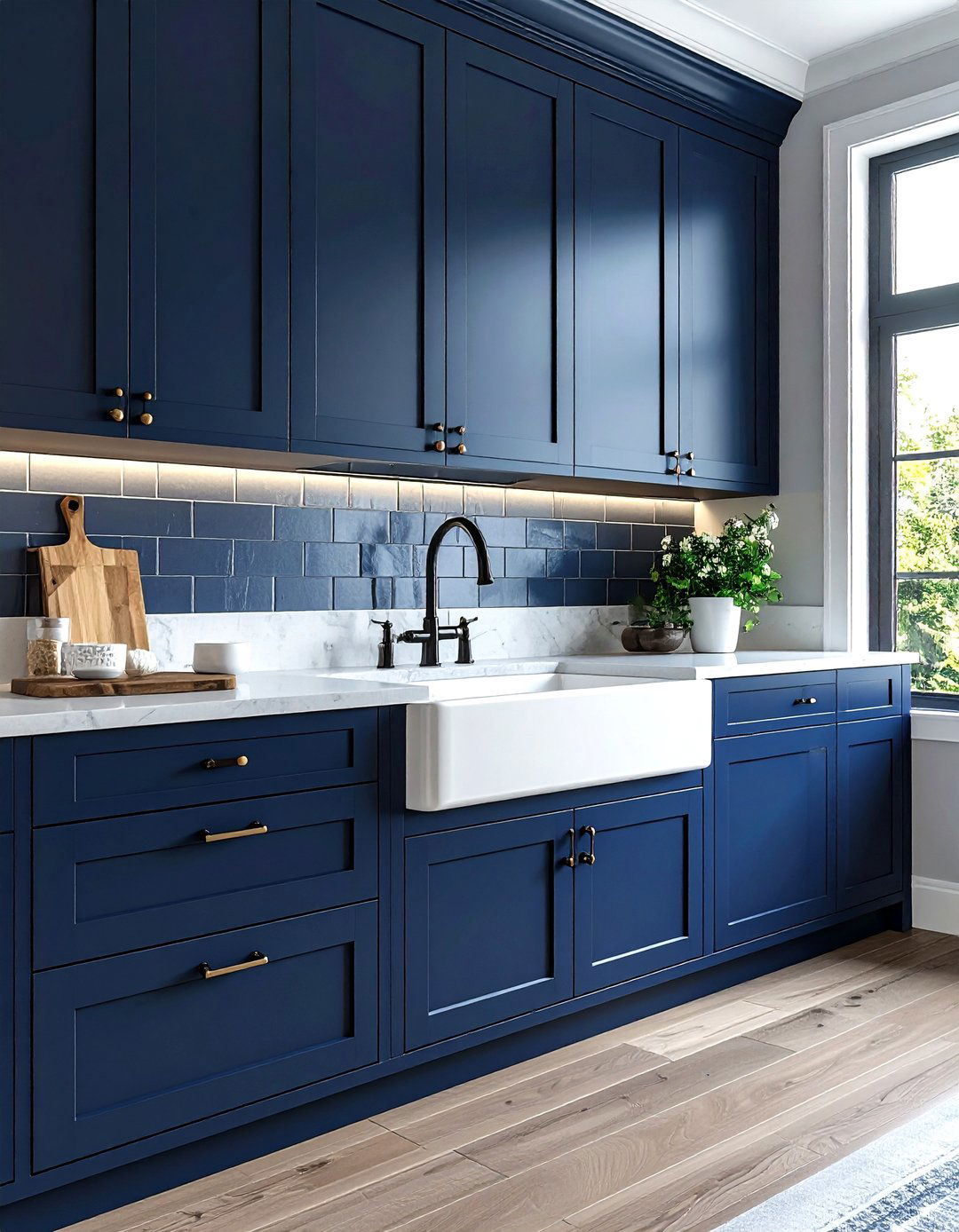Navy cabinets farmhouse sink - 30 navy kitchen cabinet ideas