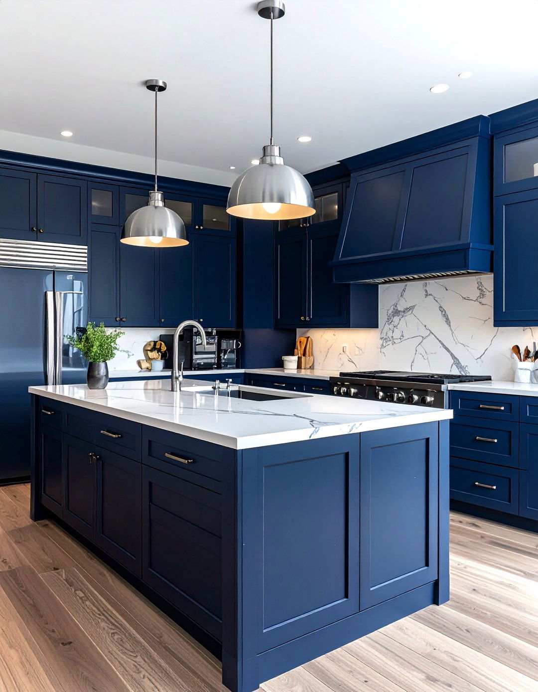 Navy cabinets quartz countertop - 30 navy kitchen cabinet ideas