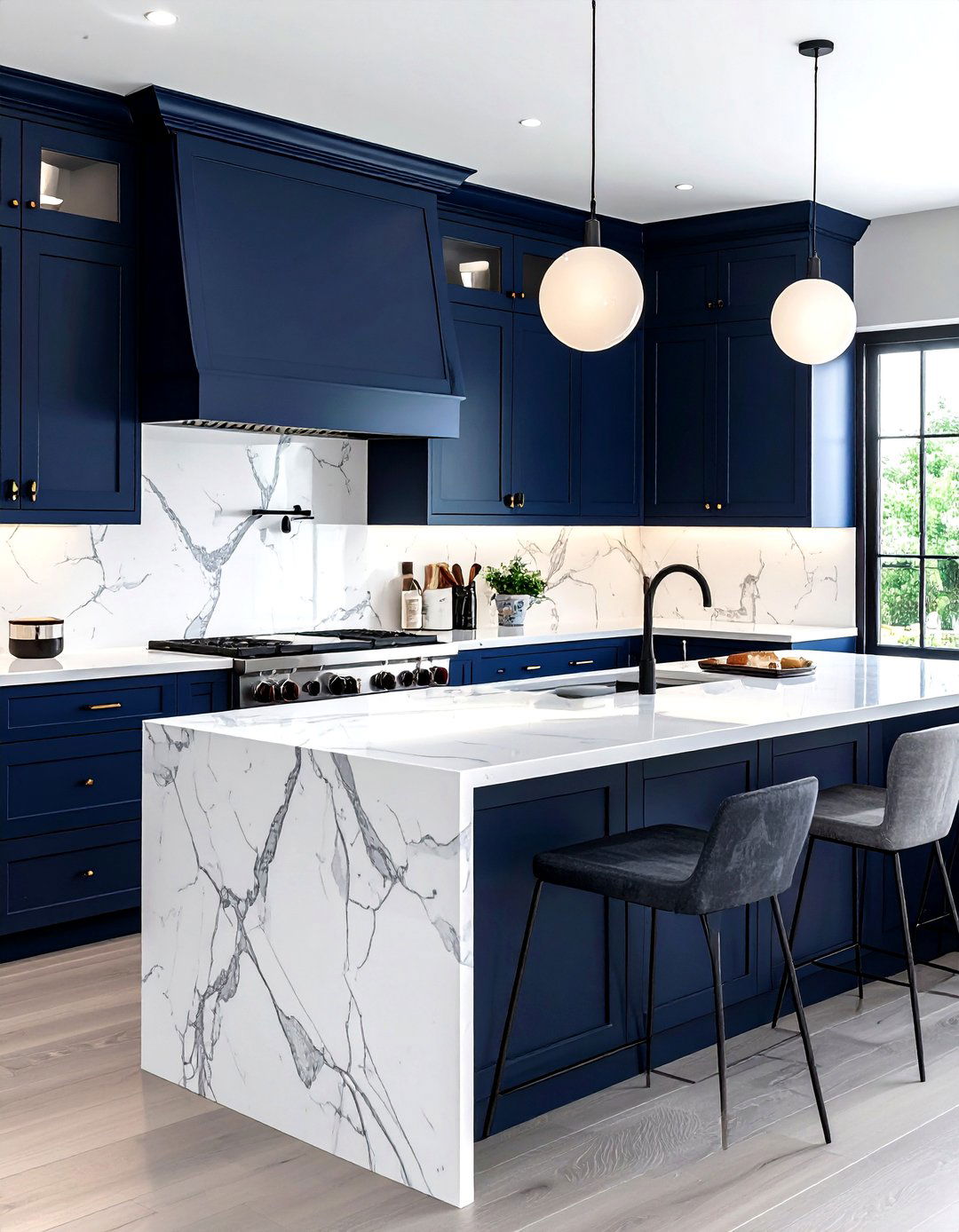 Navy cabinets white countertops - 30 navy and white kitchen ideas