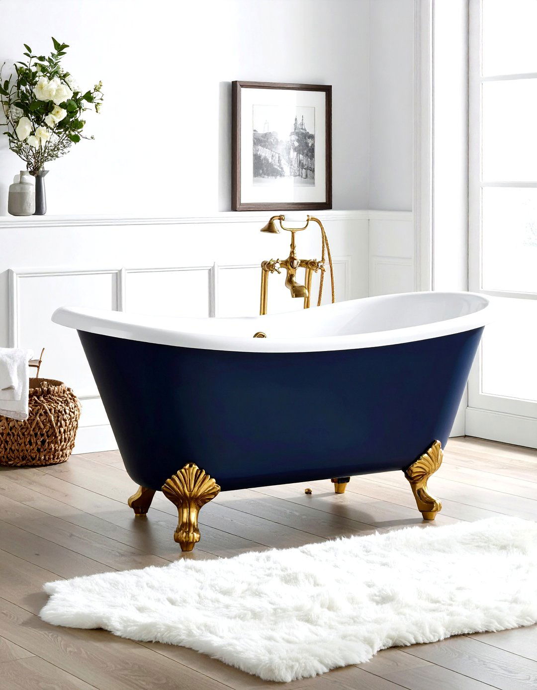 Navy clawfoot tub - 30 navy bathroom design ideas